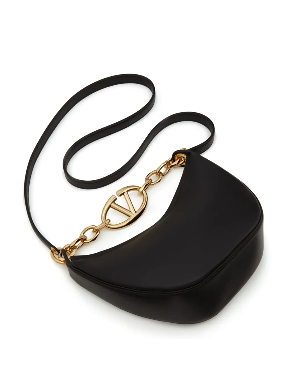 Svart läder Mini Hobo Vlogo Axelväska