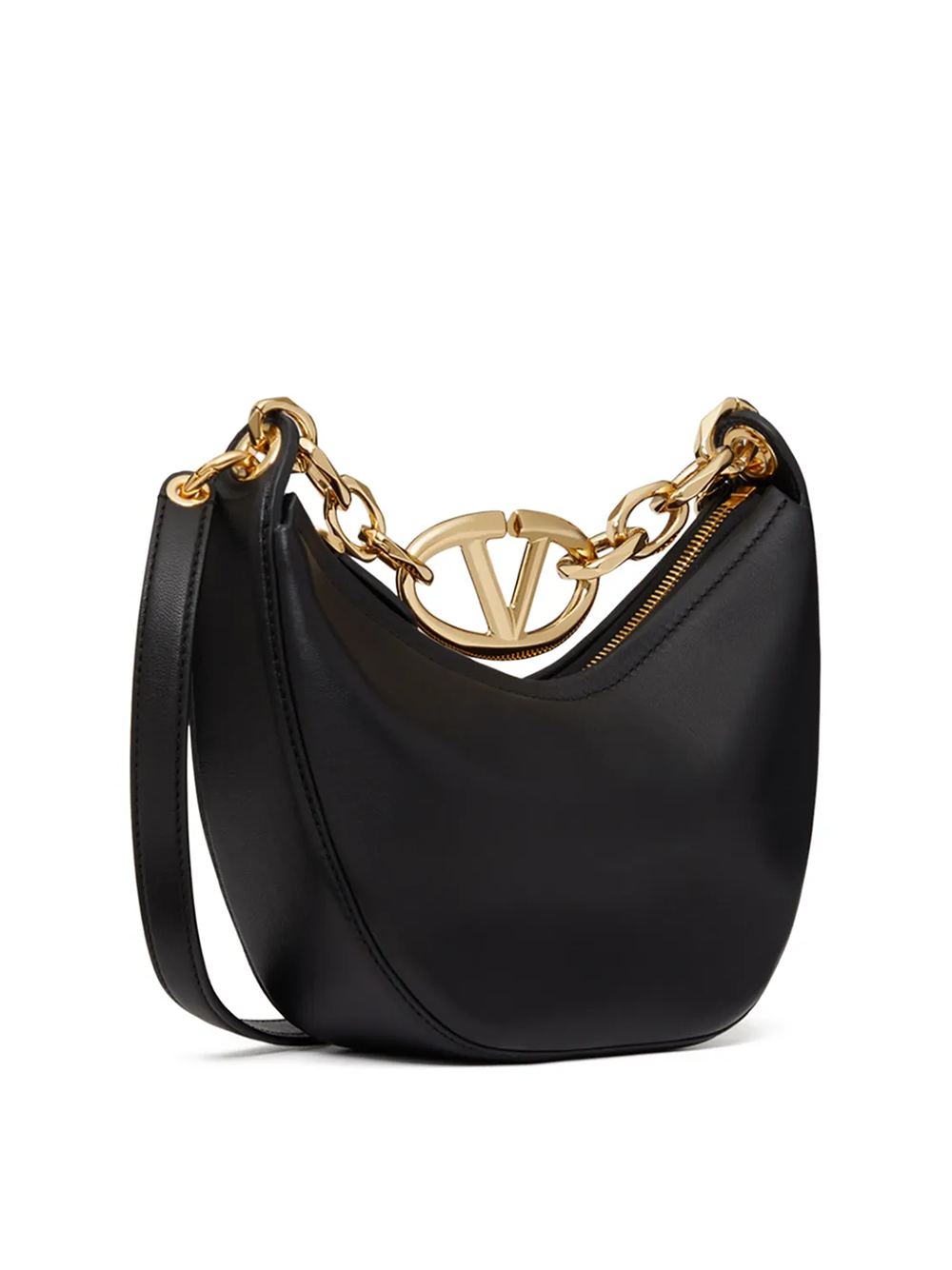 Svart läder Mini Hobo Vlogo Axelväska