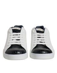 Dolce & Gabbana White Black Leather Portofino Sneaker Shoes