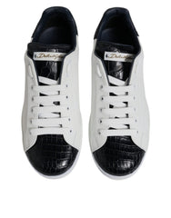 Dolce & Gabbana White Black Leather Portofino Sneaker Shoes