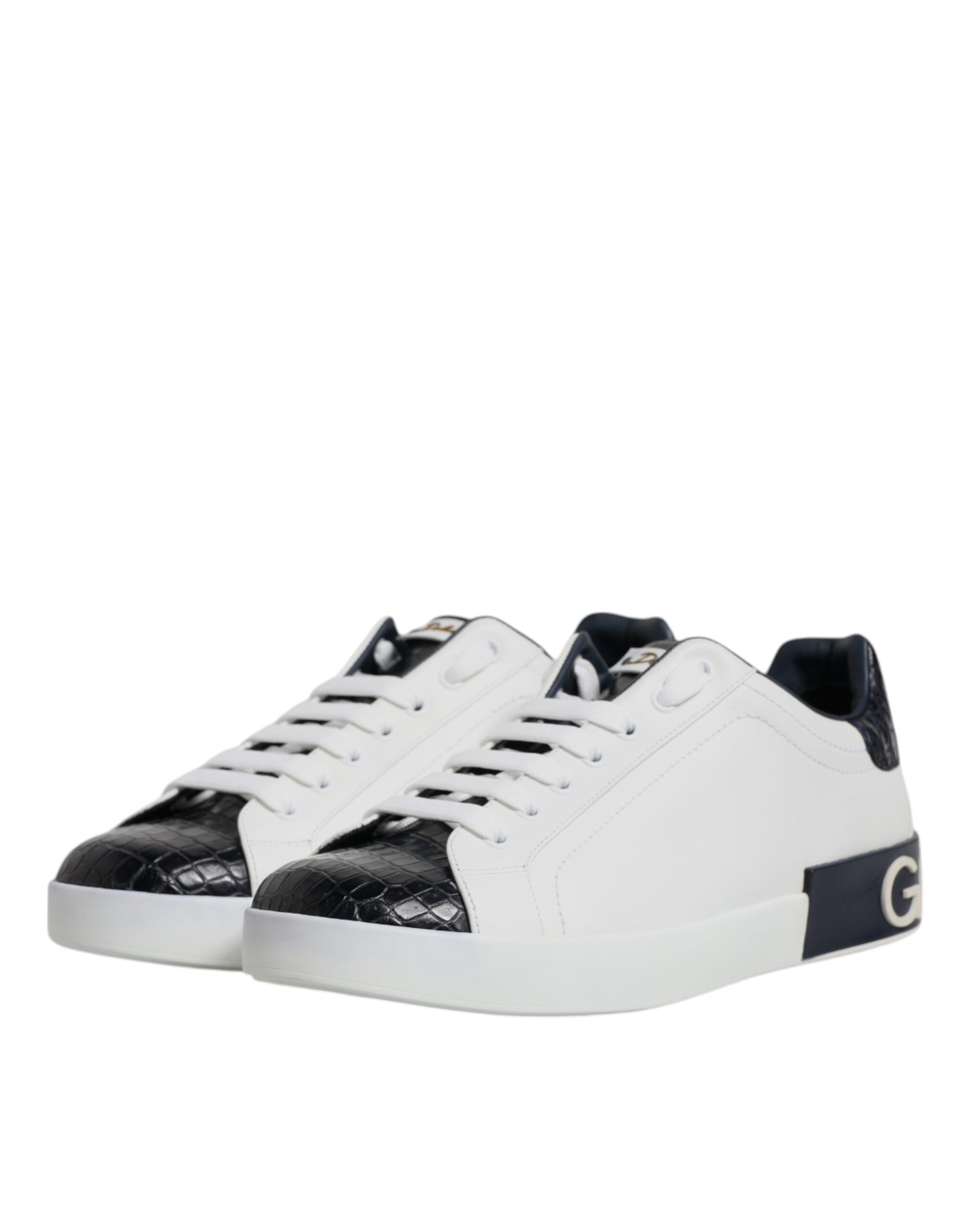 Dolce & Gabbana White Black Leather Portofino Sneaker Shoes