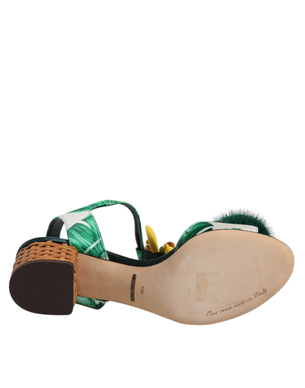 Gröna sandaler med kristallpäls