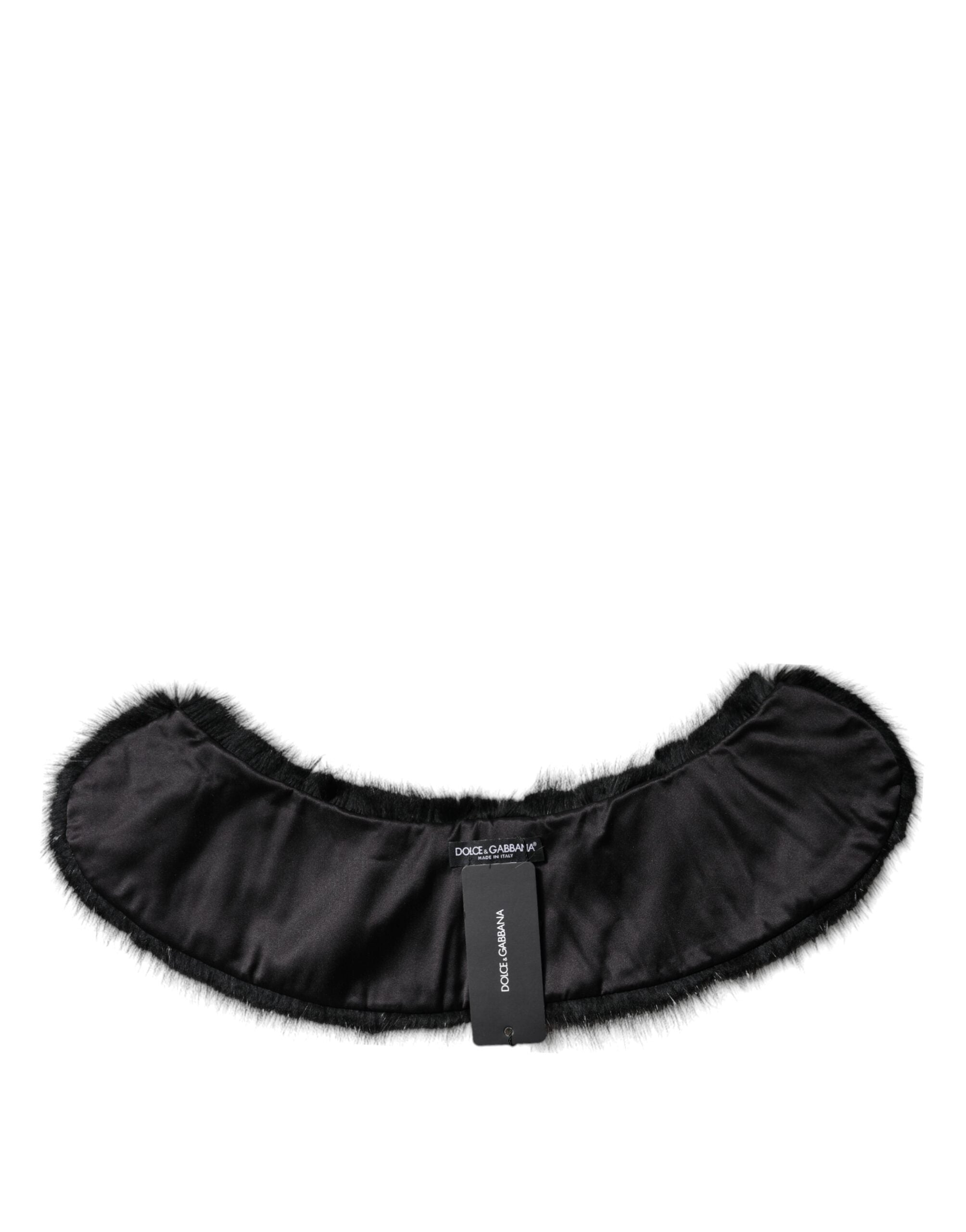 Dolce & Gabbana Black Fur Shawl Neck Wrap Cover Collar Scarf