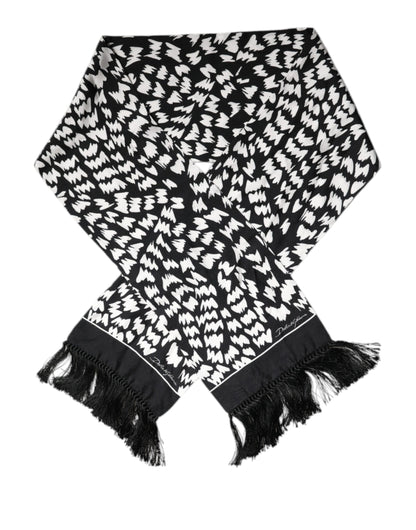Dolce & Gabbana Black White Patterned Fringes Shawl Scarf