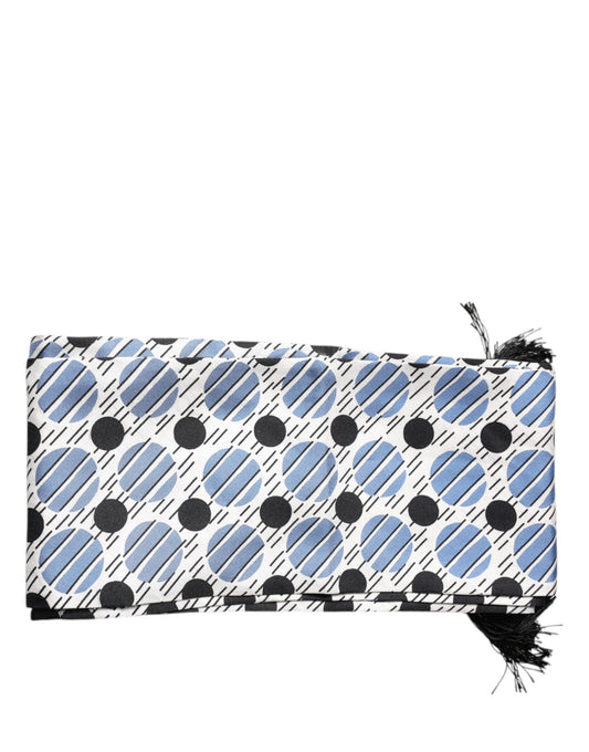 Dolce & Gabbana White Blue Polka Dotted Silk Skinny Scarf