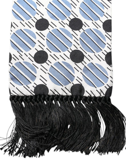 Dolce & Gabbana White Blue Polka Dotted Silk Skinny Scarf