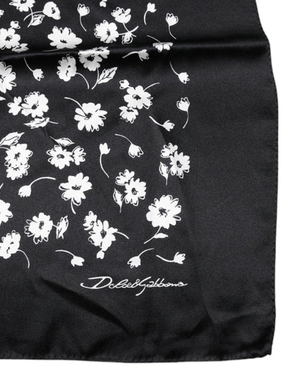 Dolce &amp; Gabbana Svart Blomstersilkeskjerf med Firkantet Omslag