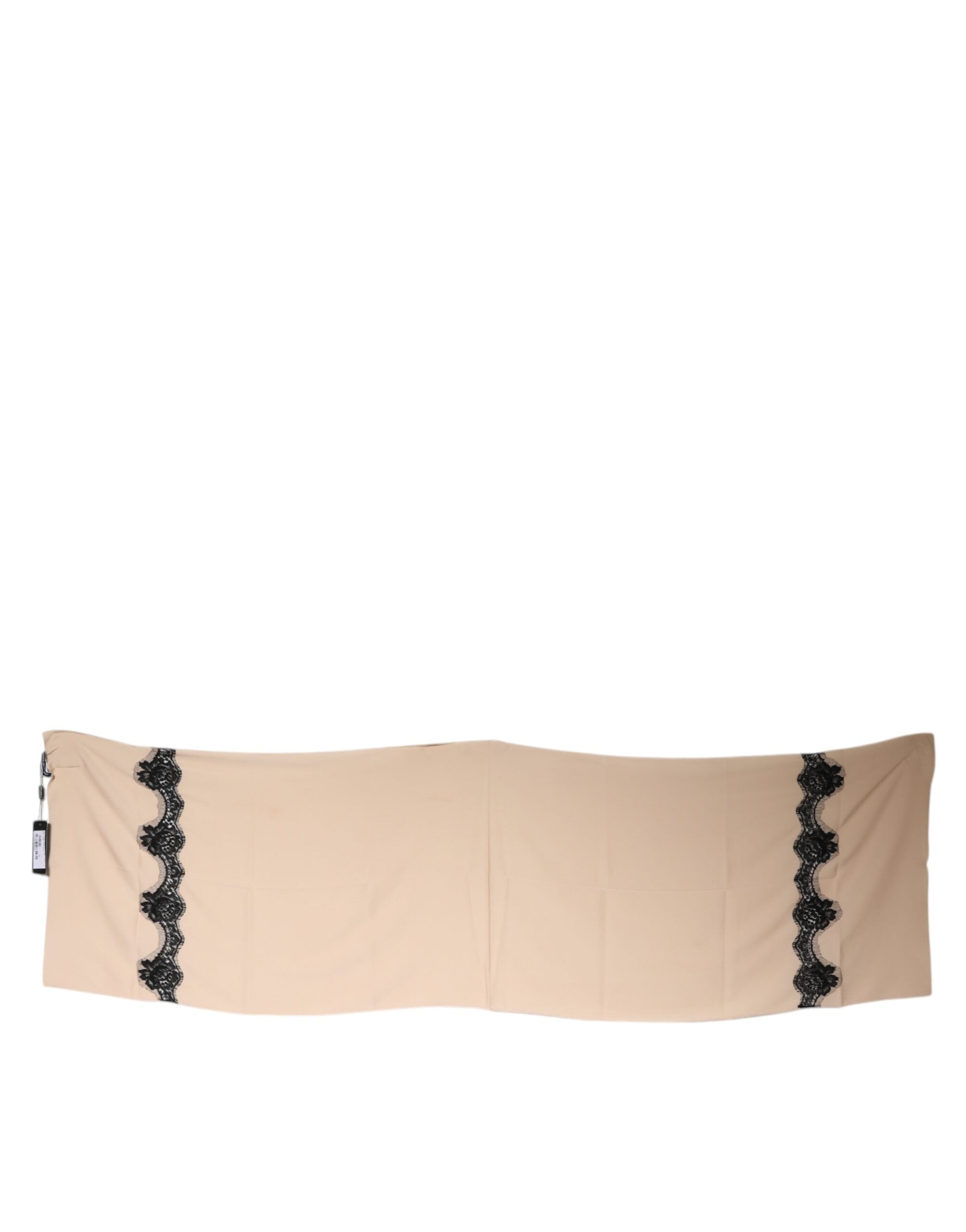 Beige blomstermønster i silkehalsskjerf med blonder