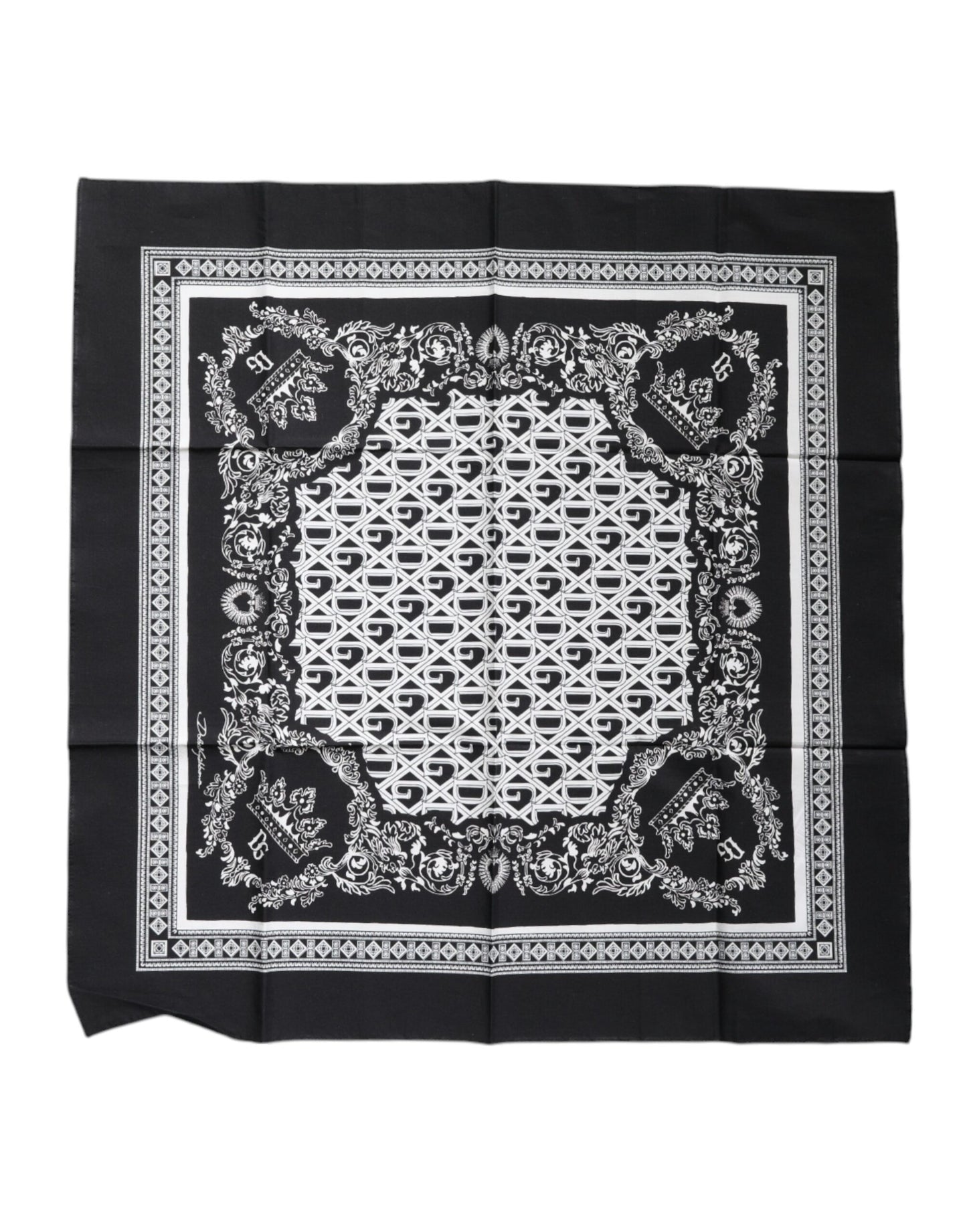 Dolce & Gabbana Black Logo Monogram Cotton Handkerchief Scarf
