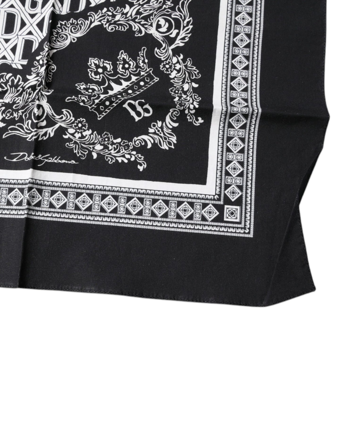 Dolce & Gabbana Black Logo Monogram Cotton Handkerchief Scarf