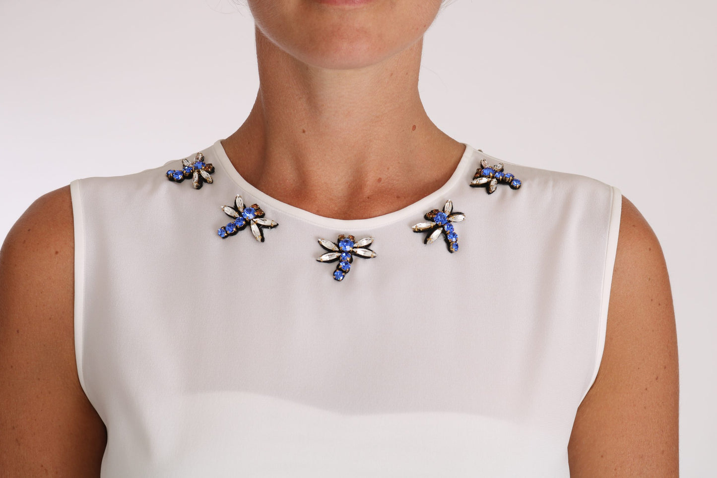 Dolce &amp; Gabbana Hvit Silke Krystallpyntet Fly T-skjorte