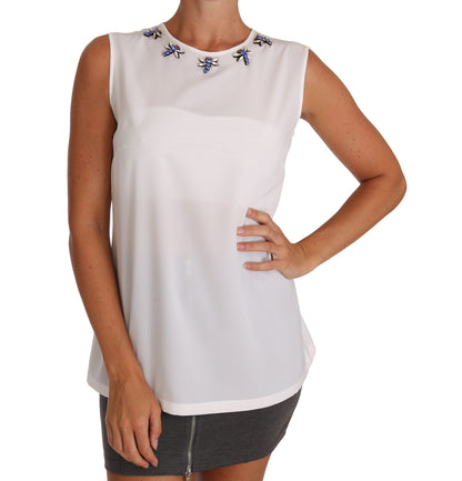 Dolce &amp; Gabbana Hvit Silke Krystallpyntet Fly T-skjorte