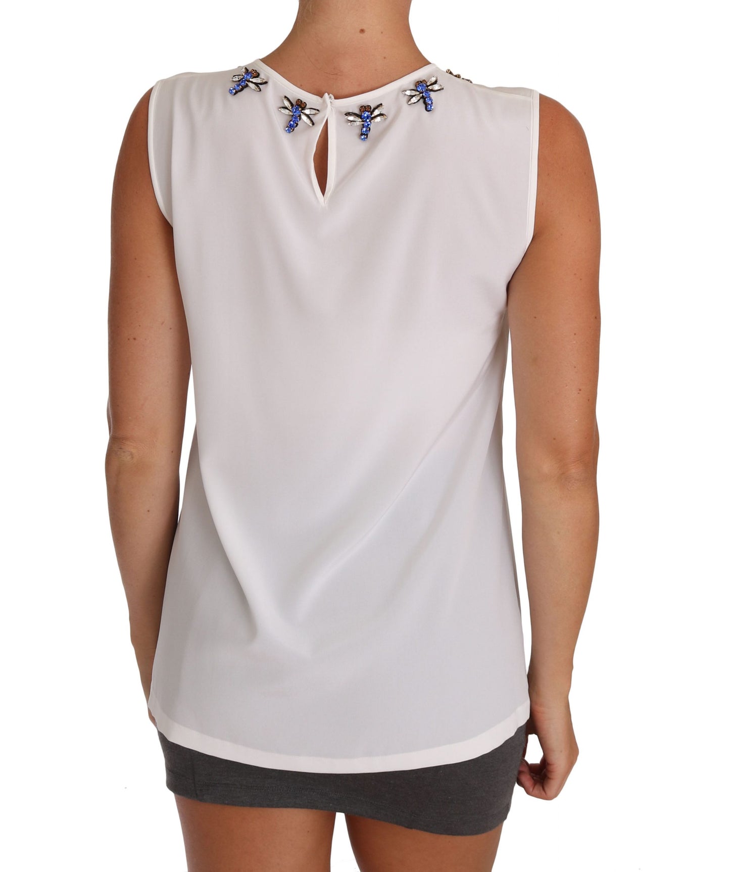 Dolce &amp; Gabbana Hvit Silke Krystallpyntet Fly T-skjorte