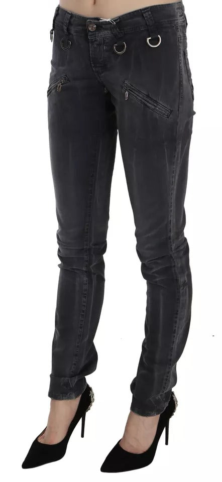 Grå tvättade skinny jeans med låg midja och dragkedja i sidan