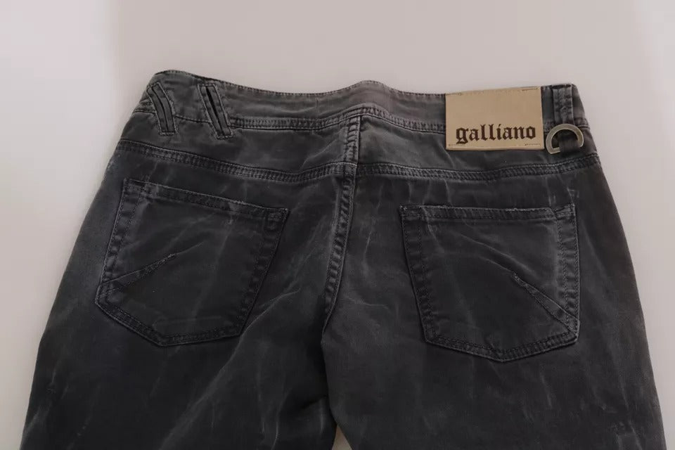 Grå tvättade skinny jeans med låg midja och dragkedja i sidan