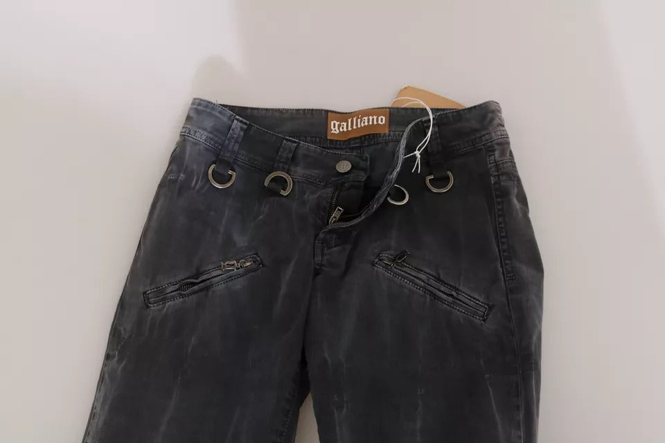 Grå tvättade skinny jeans med låg midja och dragkedja i sidan