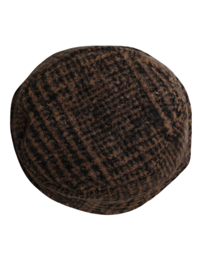 Dolce & Gabbana Brown Houndstooth Wool Woven Bucket Hat