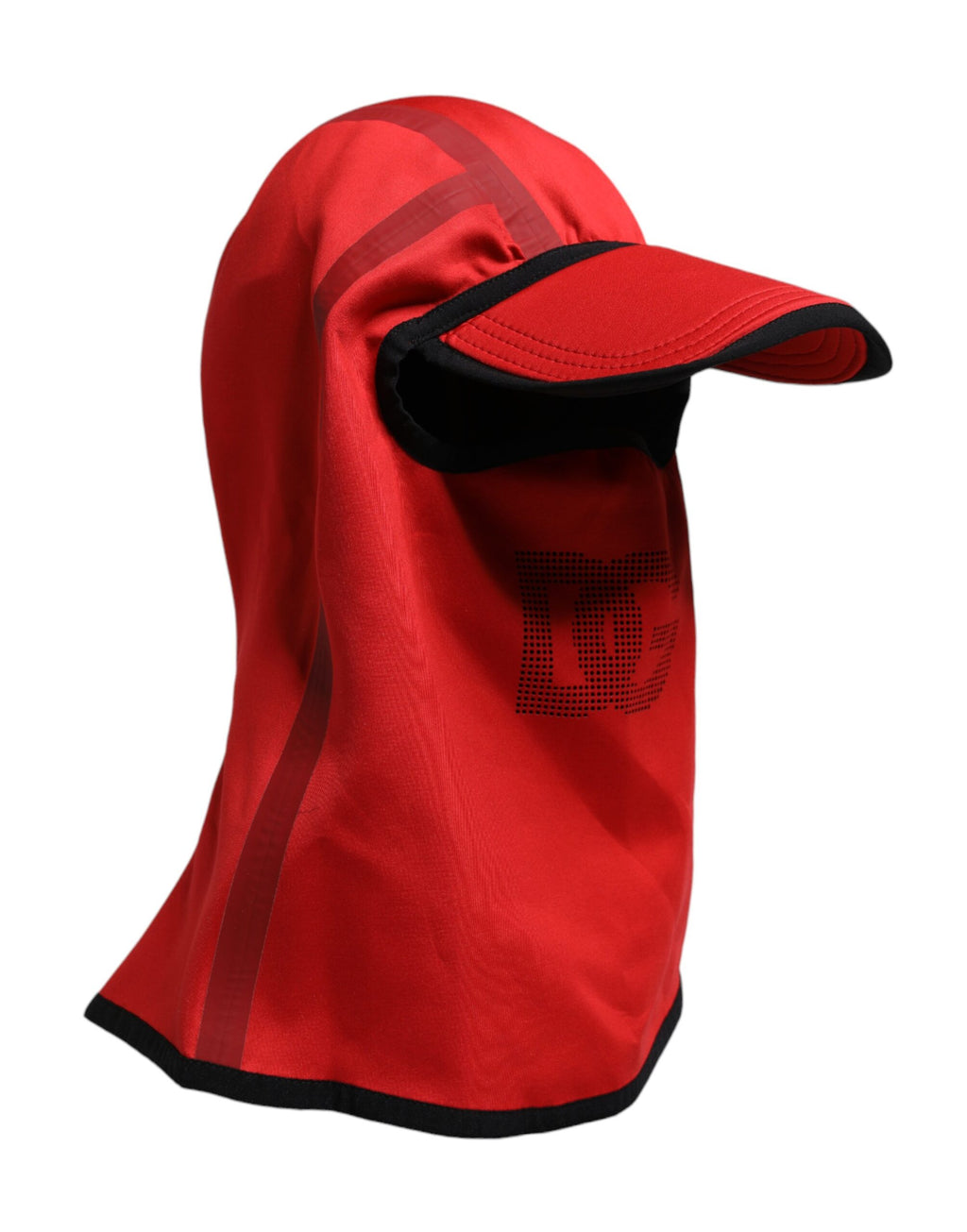 Röd logotyp i polyester med bred brätte i balaklava