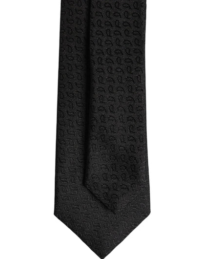 Dolce & Gabbana Black Patterned Silk Adjustable Necktie Tie