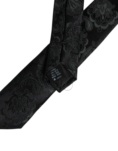 Dolce & Gabbana Dark Green Floral Silk Adjustable Necktie Tie