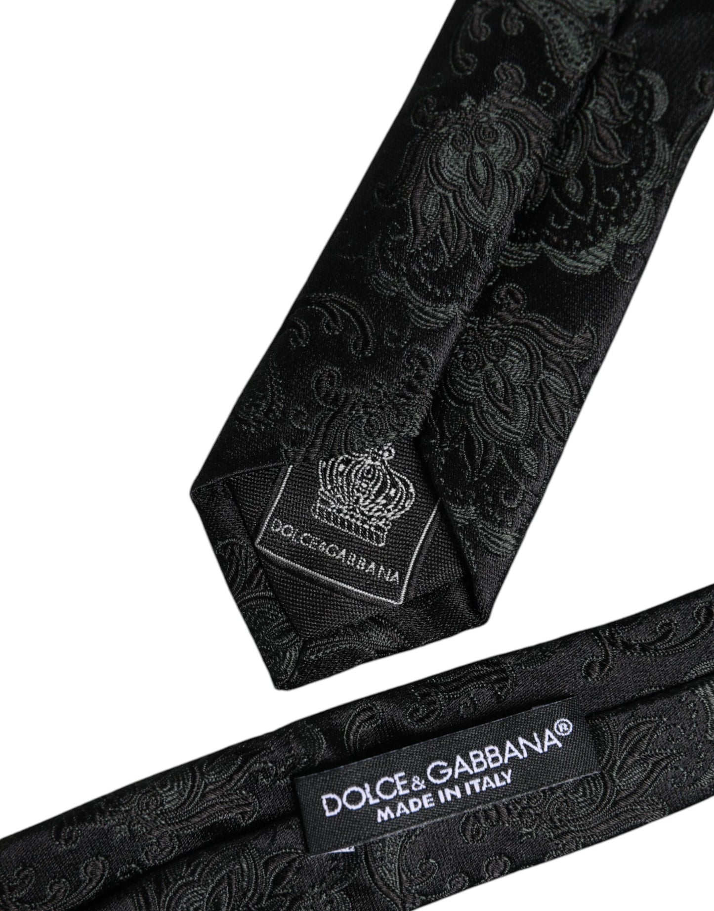 Dolce & Gabbana Dark Green Floral Silk Adjustable Necktie Tie
