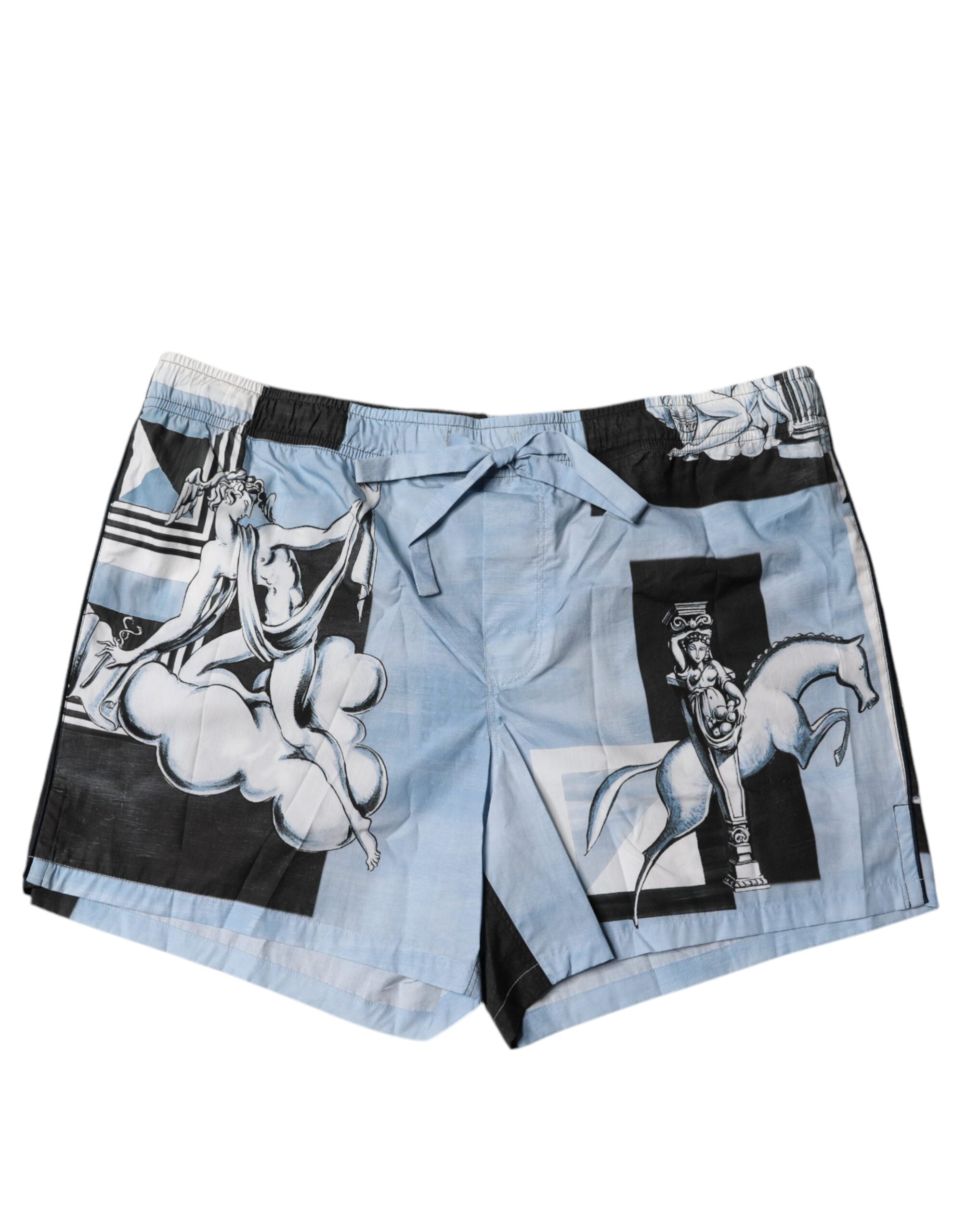 Blåa herrshorts i bomull med statytryck