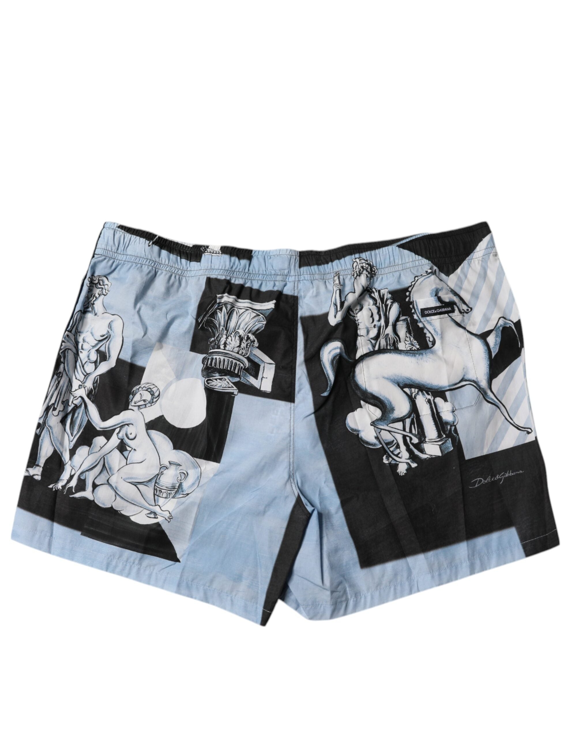 Blåa herrshorts i bomull med statytryck