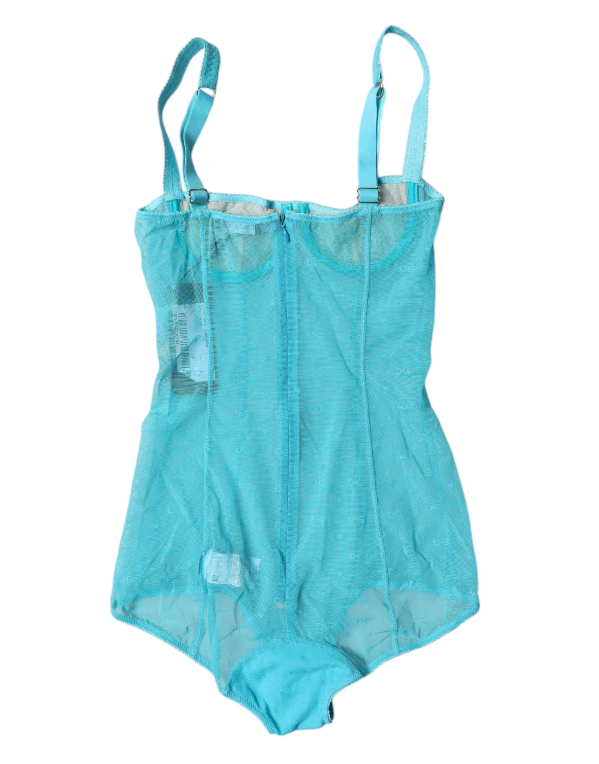 Blå tyll balconette bh bodysuit underkläder
