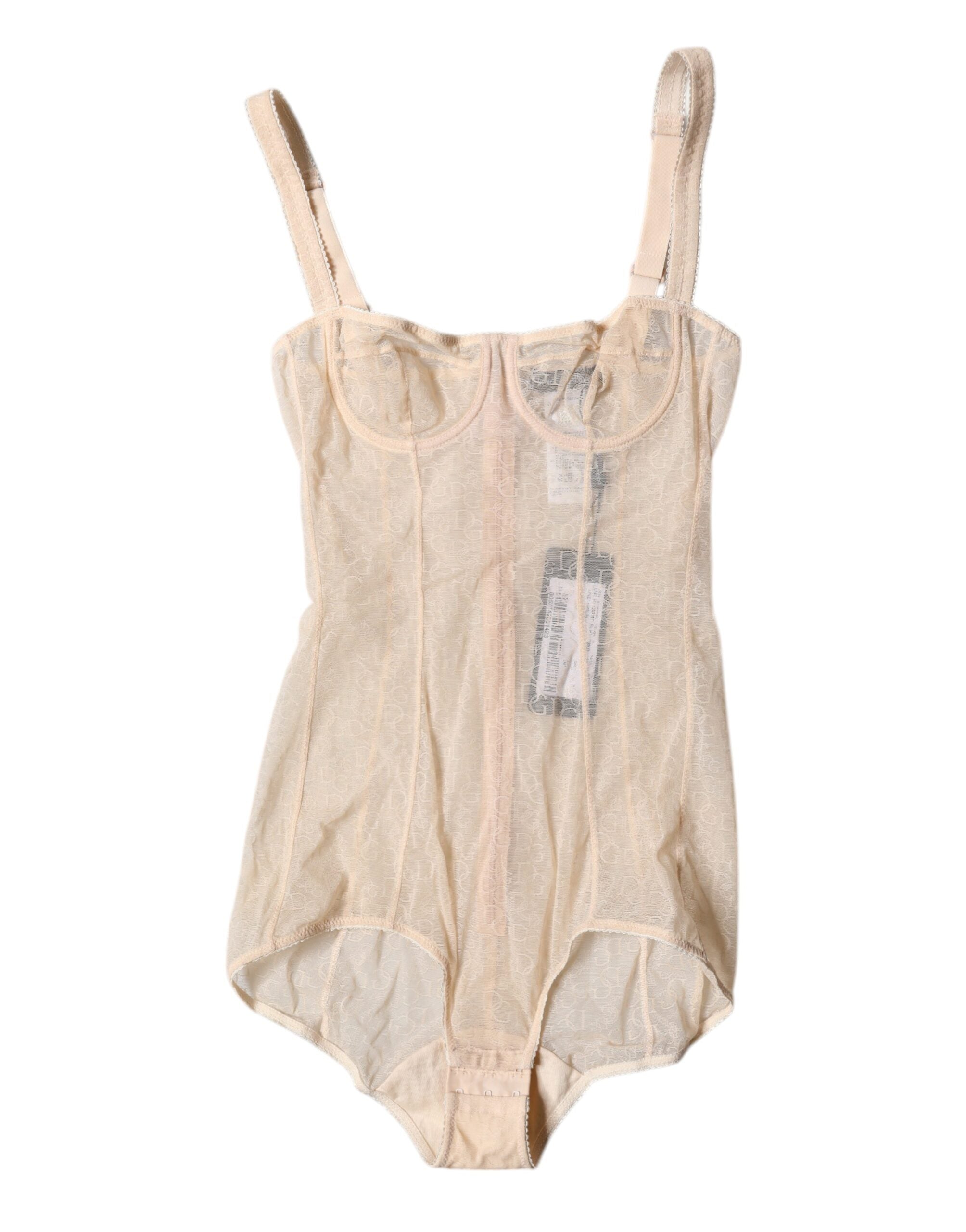 Beige tyll balconette bh bodysuit underkläder