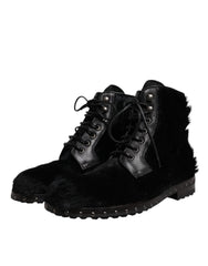 Dolce & Gabbana Black Pony Style Leather Mid Calf Boots Shoes
