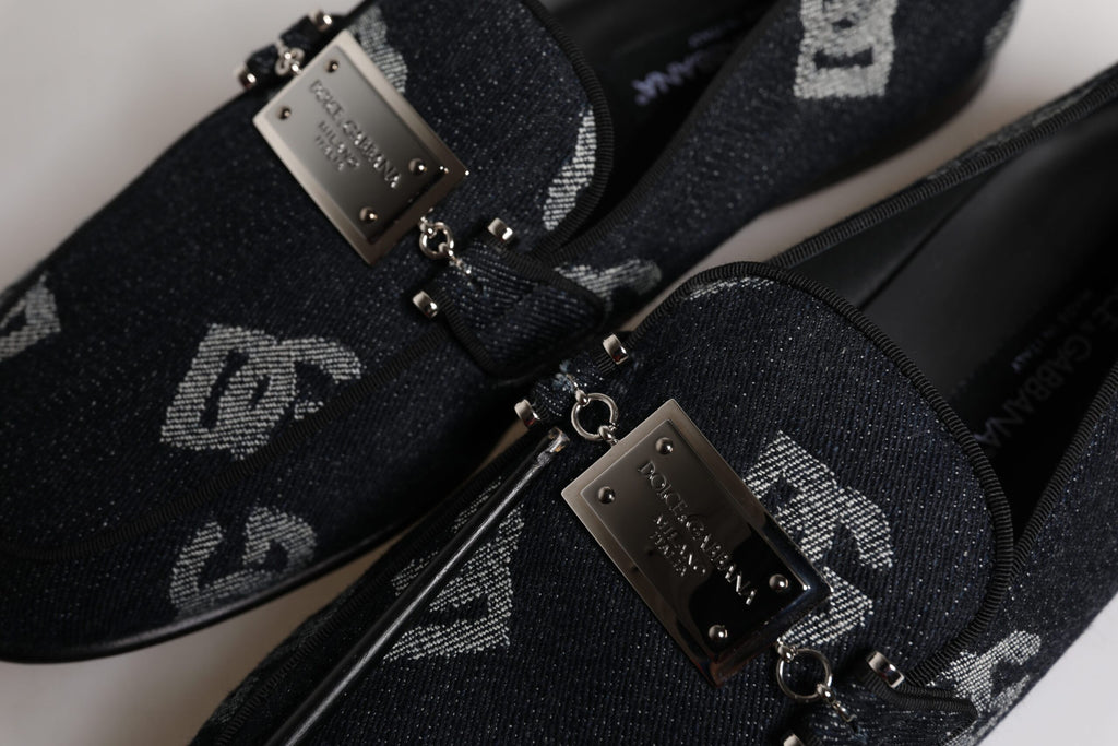 Svarte Logo Bomull Loafers Formelle Sko