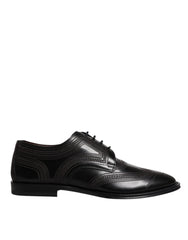 Dolce & Gabbana Black Embroidered Classic Leather Derby Dress Shoes