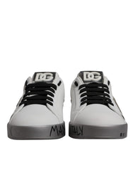 Dolce & Gabbana White Silver Crystal Logo Portofino Sneakers Shoes