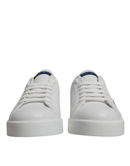 Dolce & Gabbana White Blue Leather Logo Low Top Sneakers Shoes