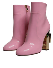 Dolce & Gabbana Pink Patent Leather Heel Mid Calf Boots Shoes