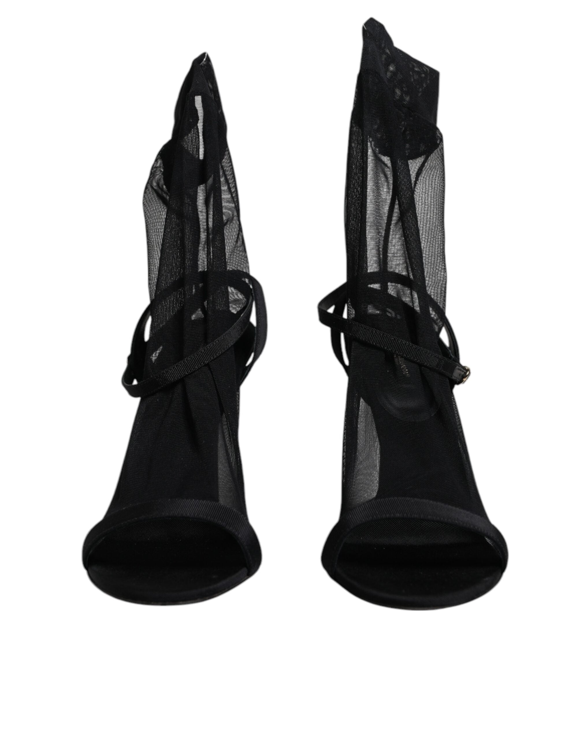 Svarta tyll stretchiga sandaler med klackar