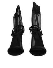 Dolce & Gabbana Black Tulle Stretch Heels Sandals Shoes