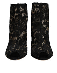Dolce & Gabbana Black Floral Lace Heels Ankle Boots Shoes