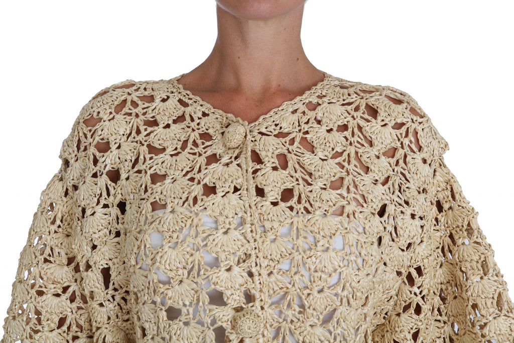 Beige Cardigan Heklet Strikket Raffiagenser