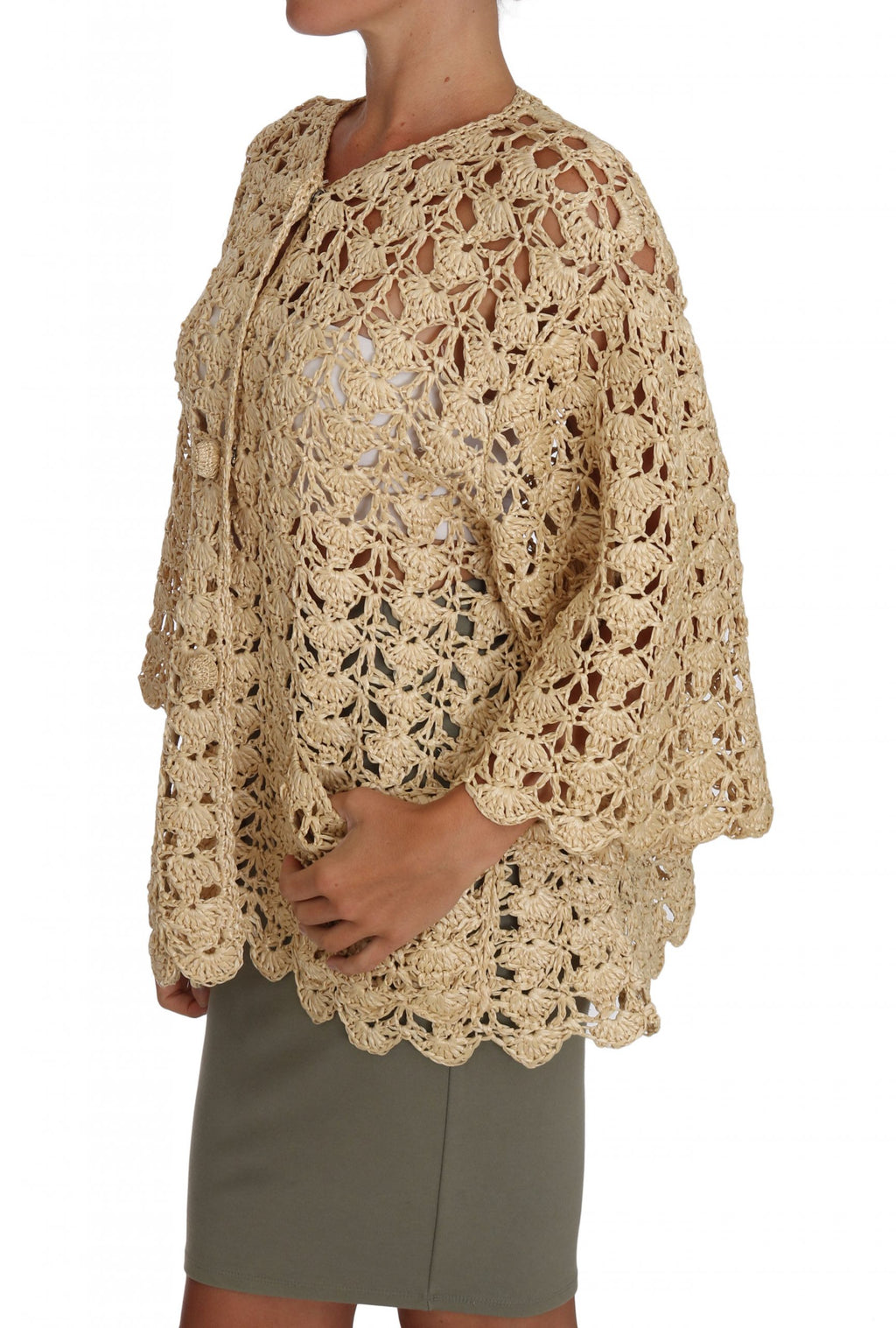 Beige Cardigan Heklet Strikket Raffiagenser