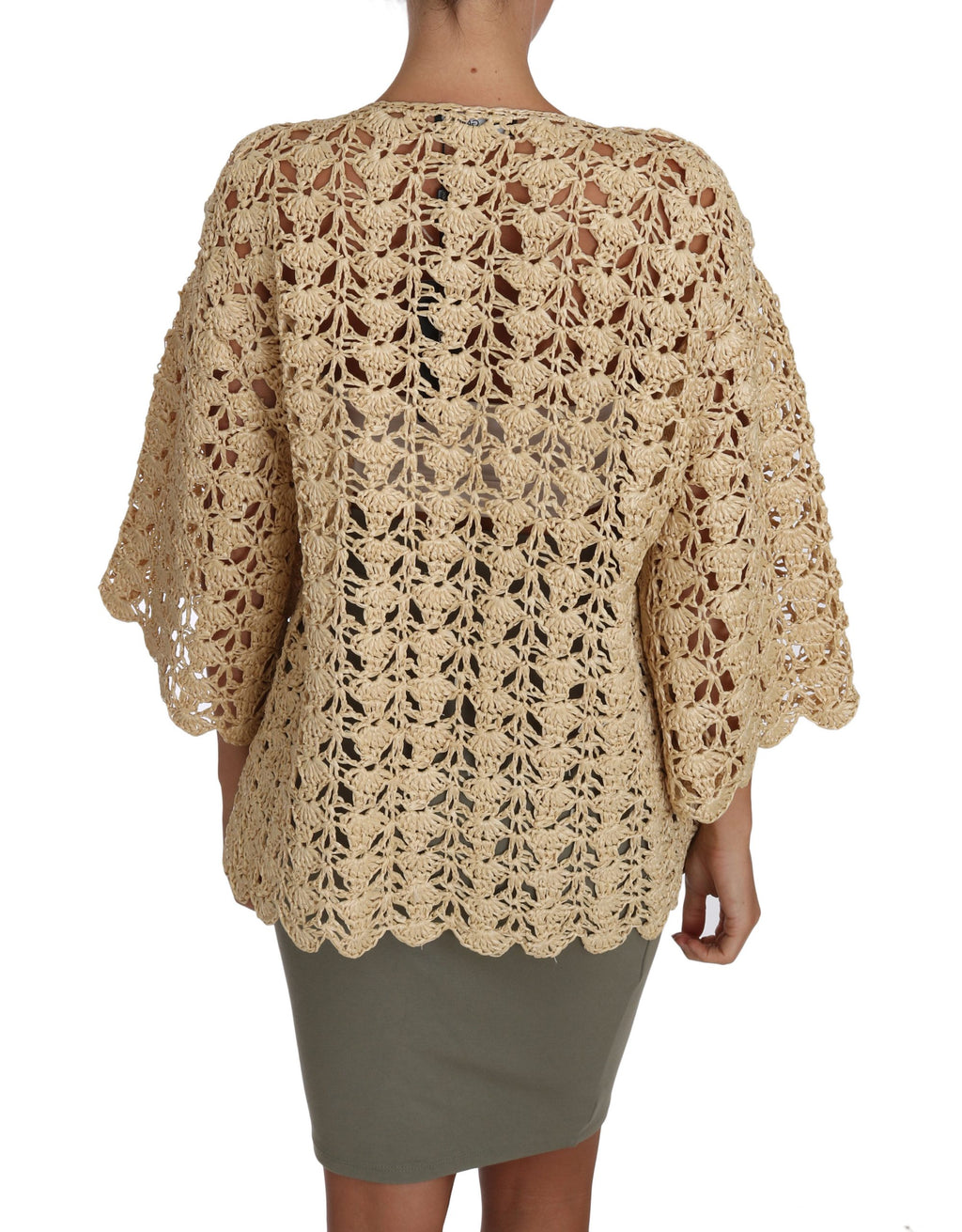 Beige Cardigan Heklet Strikket Raffiagenser