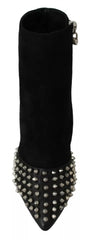 Philipp Plein Black Suede Studded Heels Ankle Boots Shoes