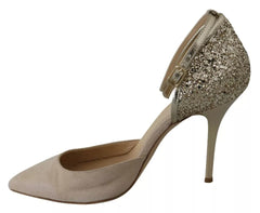 Elisabetta Franchi Beige Linen Ankle Strap High Heels Shoes