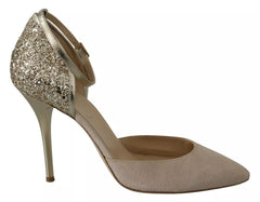 Elisabetta Franchi Beige Linen Ankle Strap High Heels Shoes