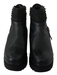 Ovyé Black Leather Zipper Ankle Boots Shoes