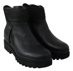 Ovyé Black Leather Zipper Ankle Boots Shoes