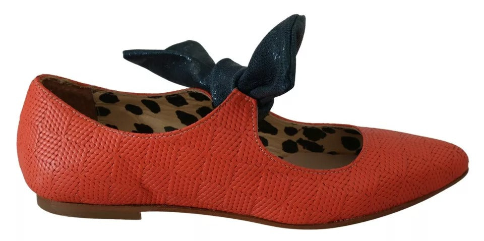 Orangea Läder Slip-on Loafers Balett Platta Skor