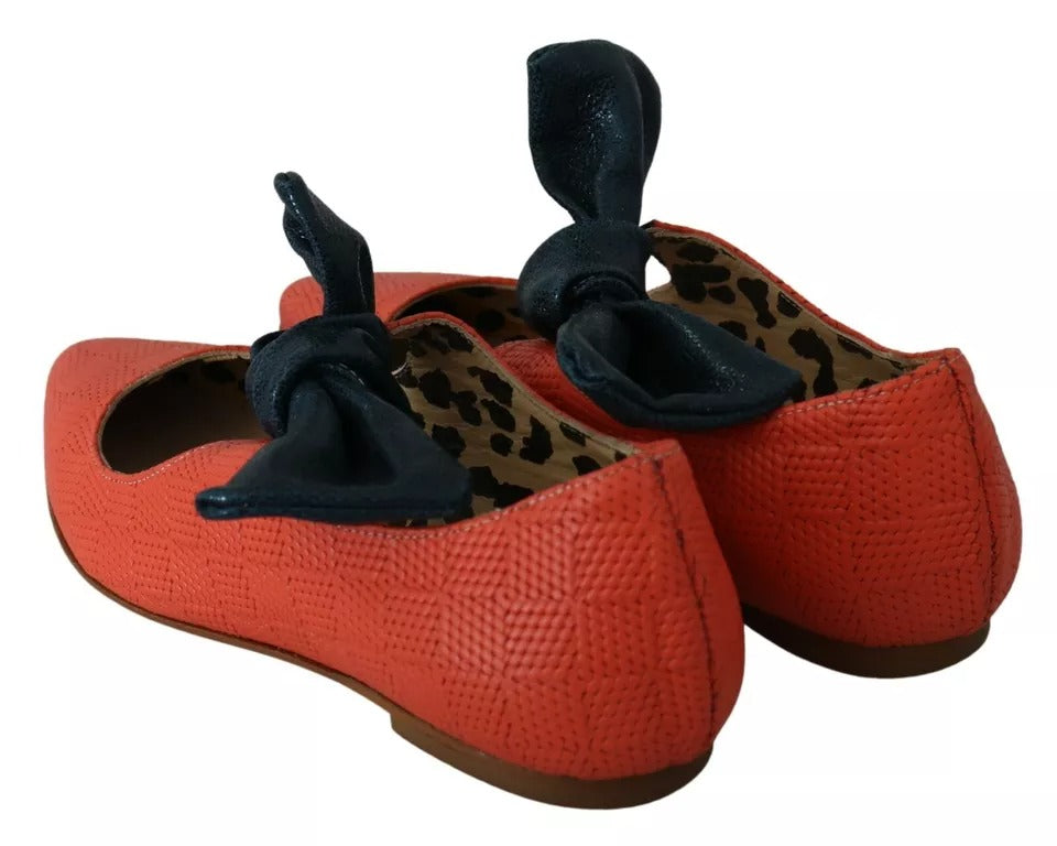 Orangea Läder Slip-on Loafers Balett Platta Skor