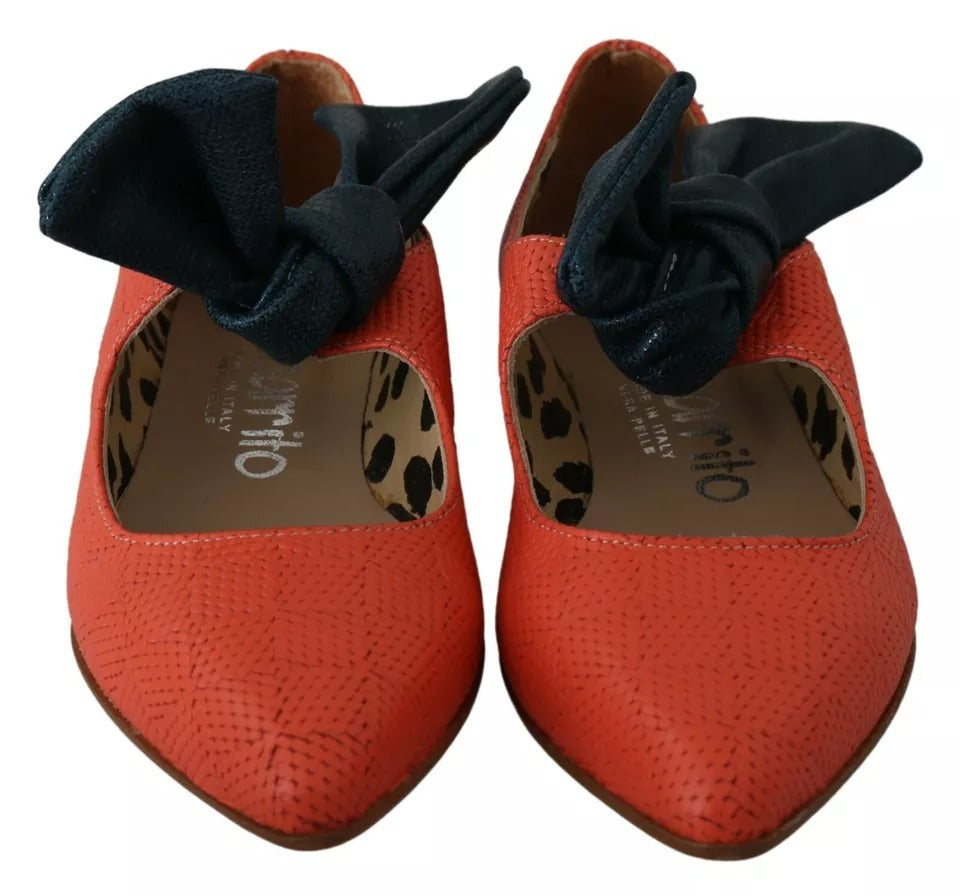 Orangea Läder Slip-on Loafers Balett Platta Skor
