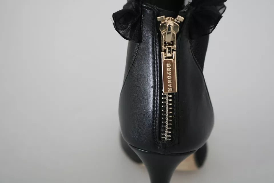 Svarta Lädernät Stilettklackar Peep Toe Stövlar Skor